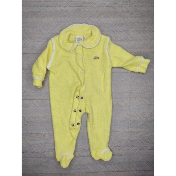 Vintage Izod Lacoste Alligator Sleeper Footie Size S Up To 11 Lbs Terry Yellow - Picture 3 of 9